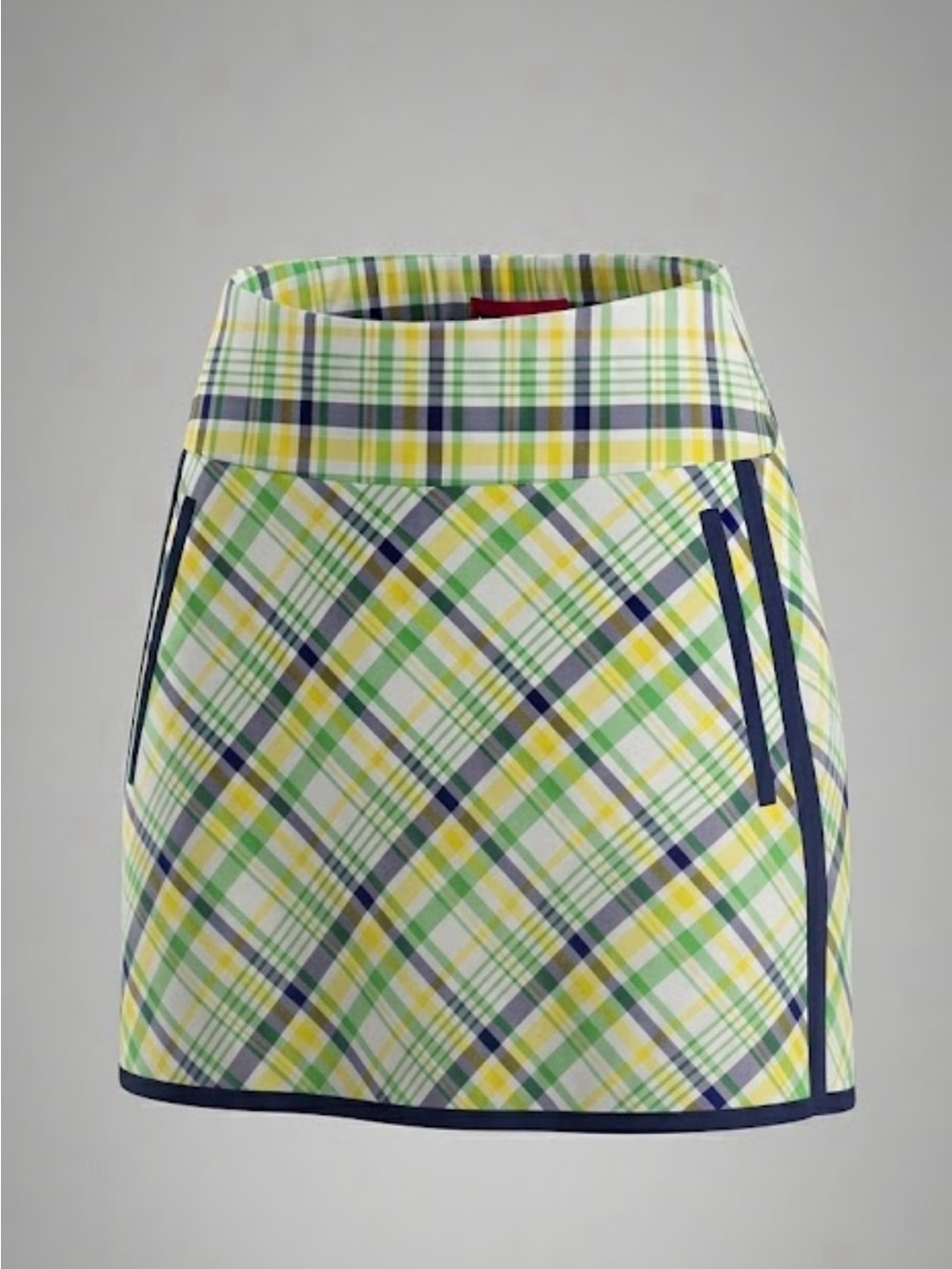 Kinona Plaid Golf Skort XS Green Yellow White Italian Fabric